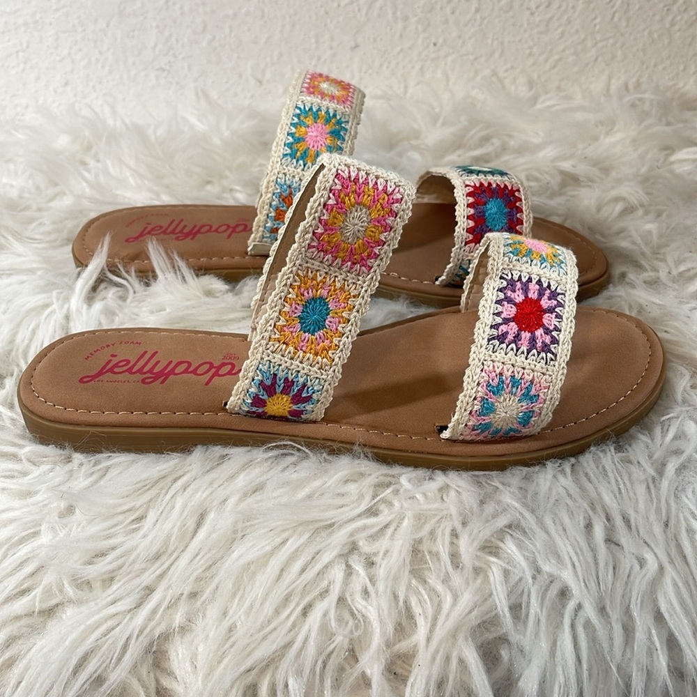 JELLYPOP Women's Robbie Natural Multi Crochet Slip On Sandals Size 10 NEW - Picture 5 of 15